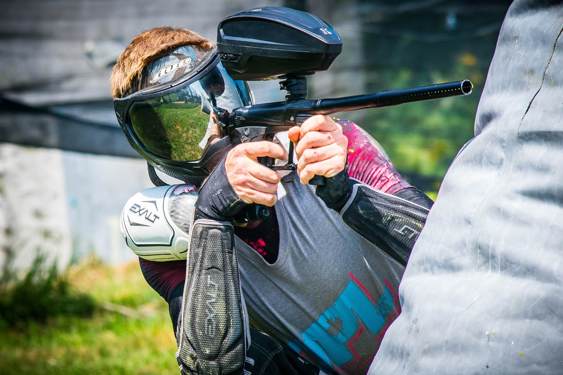 Paintball player in action